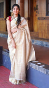 Tanirika: Golden Ivory Kanjivaram Silk Saree