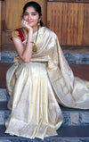 Tanirika: Golden Ivory Kanjivaram Silk Saree