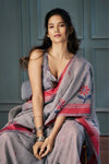 Taupe Grey Handloom Linen Saree