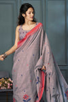 Taupe Grey Handloom Linen Saree