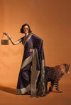 Taupe Purple Handloom Satin Silk Saree