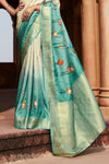 Teal And Cream Banarasi Digital Printed Saree