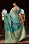 Teal And Cream Banarasi Digital Printed Saree