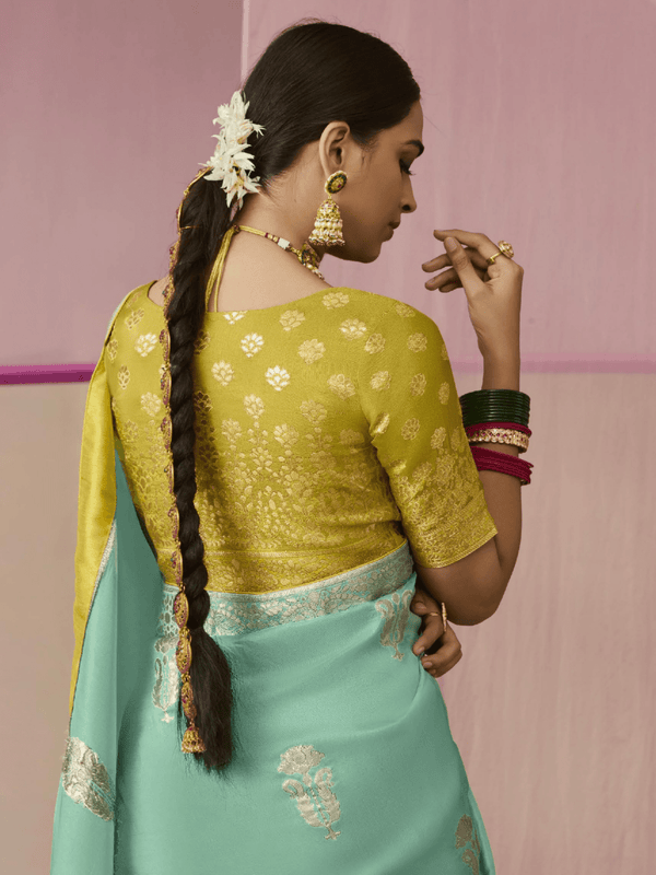 Teal Banarasi Dola Silk Saree