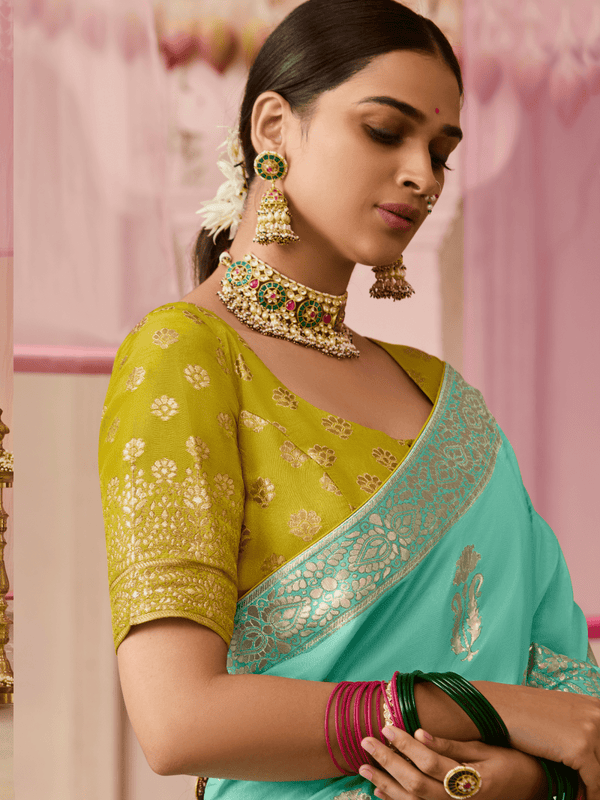 Teal Banarasi Dola Silk Saree