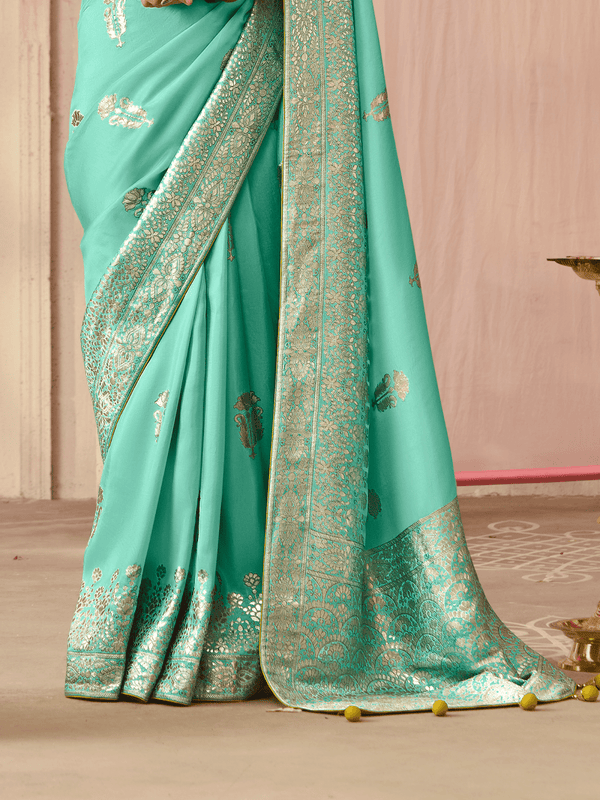 Teal Banarasi Dola Silk Saree