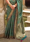 Teal Banarasi Silk Saree With Contrast Blouse