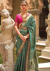 Teal Banarasi Silk Saree With Contrast Blouse