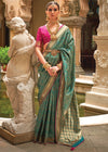 Teal Banarasi Silk Saree With Contrast Blouse