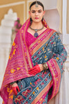 Teal Blue and Fuchsia Pink Patola Printed Silk Saree