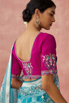 Teal Blue and Pink Brasso Organza Printed Saree