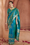 Teal Blue Banarasi Saree With Zari Woven Motifs