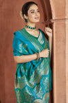 Teal Blue Banarasi Saree With Zari Woven Motifs