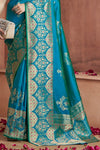 Teal Blue Banarasi Saree With Zari Woven Motifs