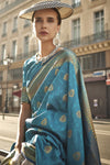 Teal Blue Banarasi Soft Silk Saree