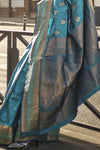 Teal Blue Banarasi Soft Silk Saree