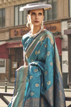 Teal Blue Banarasi Soft Silk Saree