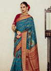 Teal Blue Brasso Designer Soft Silk Saree