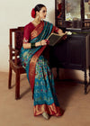 Teal Blue Brasso Designer Soft Silk Saree