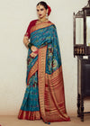 Teal Blue Brasso Designer Soft Silk Saree