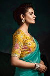 Teal Blue Designer Organza Saree with Embroidery Border