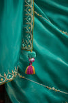 Teal Blue Designer Organza Saree with Embroidery Border