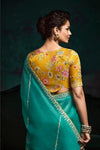 Teal Blue Designer Organza Saree with Embroidery Border