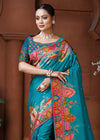 Teal Blue Designer Silk Saree