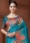 Teal Blue Designer Silk Saree