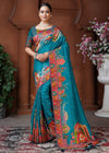 Teal Blue Designer Silk Saree