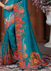 Teal Blue Designer Silk Saree