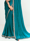 Teal Blue Designer Tissue Silk Saree With Contrast Blouse