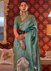 Teal Blue Dual Tone Woven Kanjivaram Silk Saree