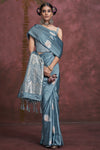 Teal Blue Satin Banarasi Saree