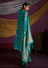 Teal Blue Satin Silk Saree