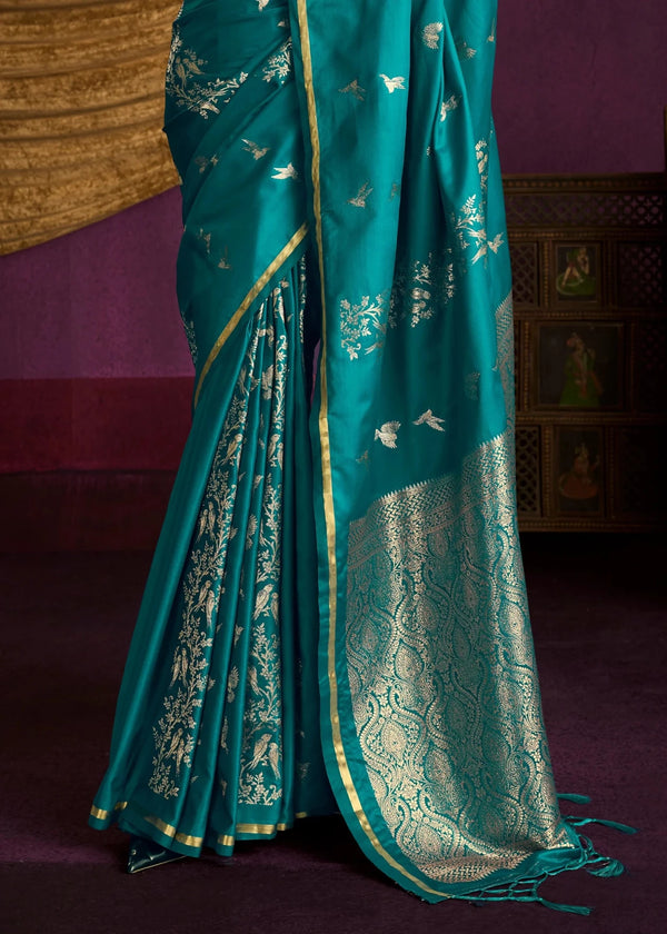 Teal Blue Satin Silk Saree