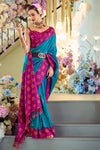 Teal Blue Woven Banarasi Soft Silk Saree