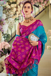 Teal Blue Woven Banarasi Soft Silk Saree