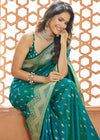 Teal Blue Woven Banarasi Soft Silk Saree