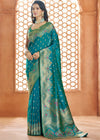 Teal Blue Woven Banarasi Soft Silk Saree