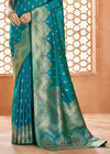 Teal Blue Woven Banarasi Soft Silk Saree