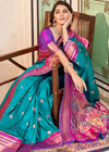 Teal Blue Woven Paithani Soft Silk Saree