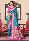 Teal Blue Woven Paithani Soft Silk Saree