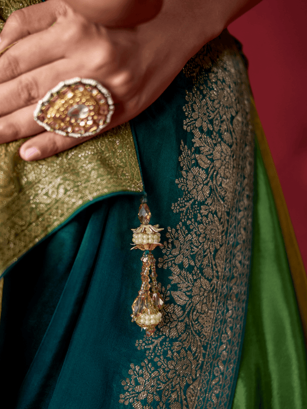 Teal Green Banarasi Dola Silk Saree