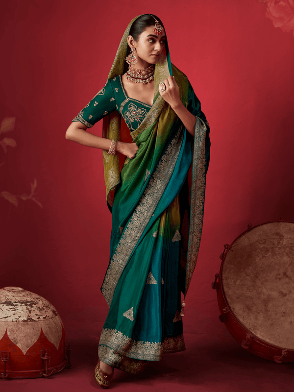 Teal Green Banarasi Dola Silk Saree