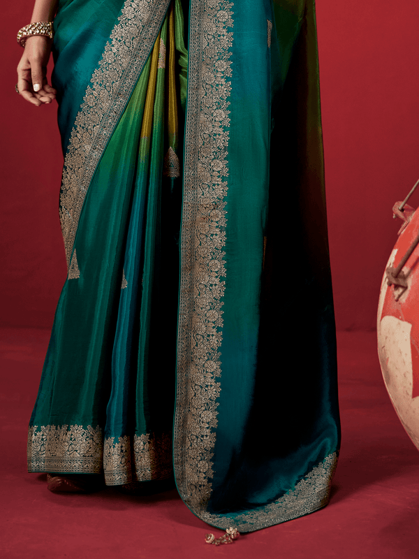 Teal Green Banarasi Dola Silk Saree
