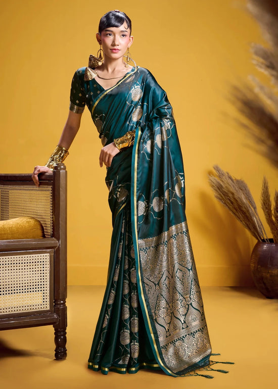 Teal Green Banarasi Satin Silk Saree
