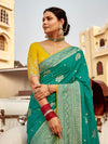 Teal Green Banarasi Silk Saree With Contrast Blouse