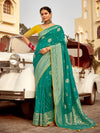 Teal Green Banarasi Silk Saree With Contrast Blouse