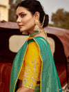 Teal Green Banarasi Silk Saree With Contrast Blouse